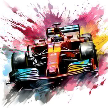 land jet formula car with ink paint art, generative ai photo