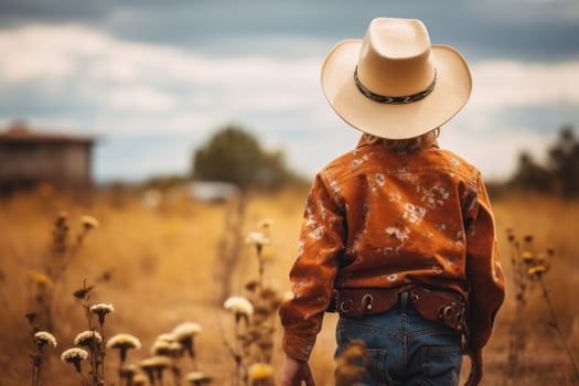 Fearless Back view cowboy boy. Generate Ai photo