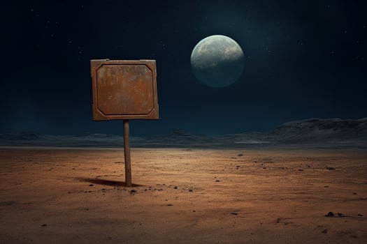 Generative AI, vintage empty sing or billboard in the desert of alien planet, in the space photo