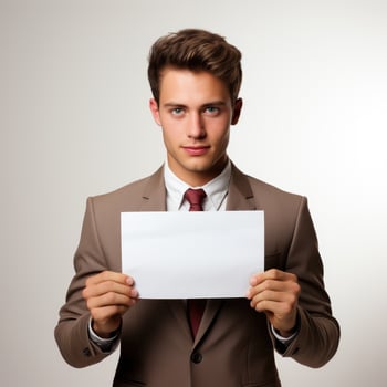 Businessman holding a blank sign Isolated on white background AI Generated photo