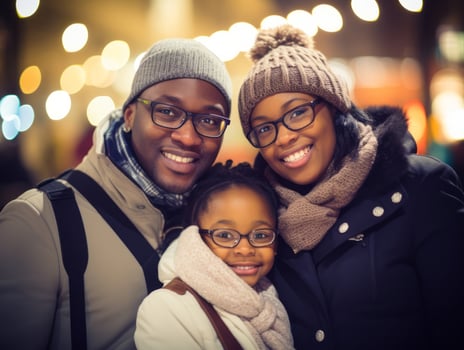 The african american family enjoys celebrating Christmas Eve together AI Generative photo