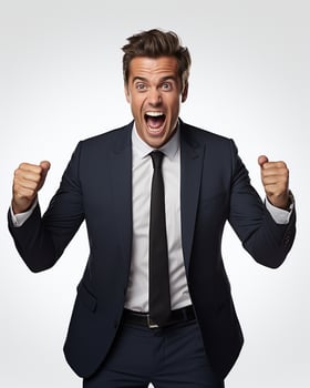 ai generative photo business man super excited on white background