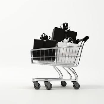 Black Friday with white background, shopping cart and gift box high quality ai generated image photo