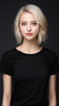 Beautiful blonde girl with a short hair. Generative AI photo