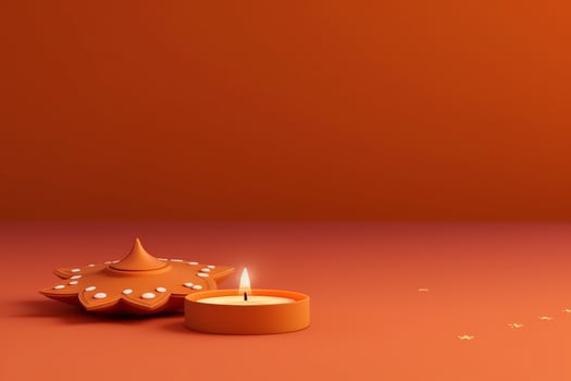 Happy diwali or deepavali traditional indian festival with clay diya oil lamp. Indian hindu festival of light symbol with candle and light. Clay diya lamp lit during diwali celebration by AI generated photo