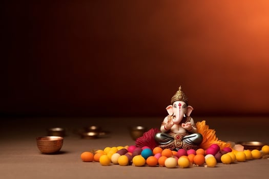 Happy diwali or deepavali traditional indian festival with clay diya oil lamp. Indian hindu festival of light symbol with candle and light. Clay diya lamp lit during diwali celebration by AI generated photo