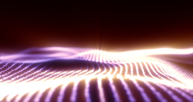 Abstract purple waves from glowing particles and lines futuristic hi-tech background photo