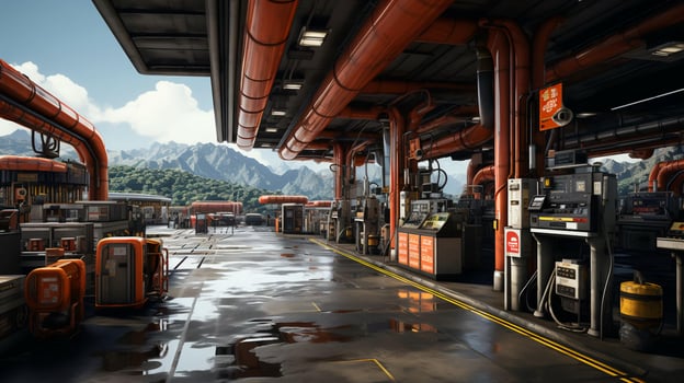 A modern filling station for refueling cars with gasoline, diesel or gas. AI generated photo