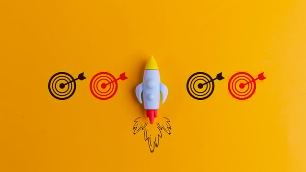 Target and rocket icon, Business strategy planning management, Business process workflow development, Business goal concept. photo