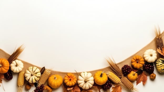 Thanksgiving day or autumn composition with pumpkin, oranges, leaves or chicken. Thanksgiving food concept by AI Generated photo