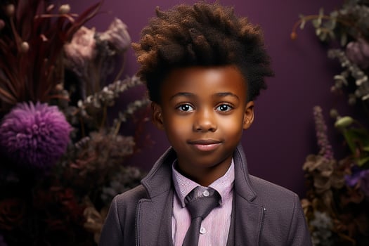 Ai generated studio portrait of cute little african boy on different colour backgrpounds photo