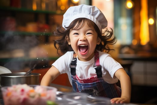 Delightful expressions captured as little ones explore a world of flavor through their first bites of global cuisine photo