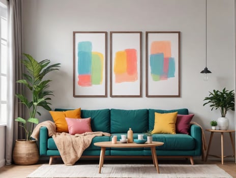 A Living Room Filled With Furniture And A Painting On The Wall. AI Generated photo