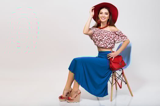 stylish woman in summer outfit isolated posing in fashion trend isolated photo