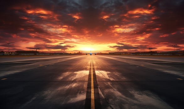 The sunset with the airport runway in the distance photo