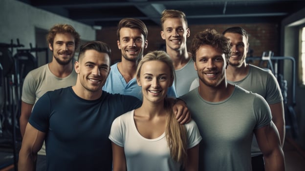 A group of happy people posing in a gym photo