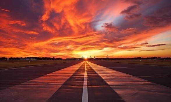 The sunset with the airport runway in the distance photo