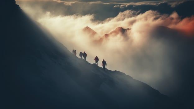 People on top of a mountain to ski down photo