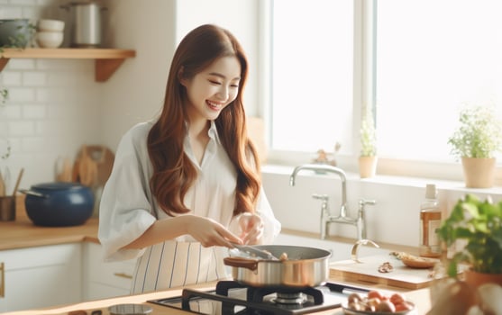 Woman cooking on a kitchen photo