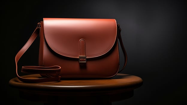 Luxury Leather Handbag and minimalistic backdrop. Created with Generative AI photo