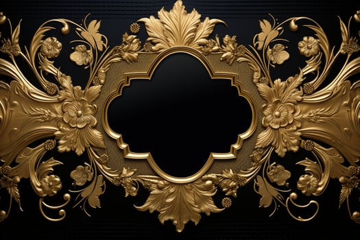 AI Generated Golden Frame Design on Black with copy space photo