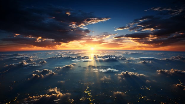 Top view of beautiful clouds and earth at sunset photo