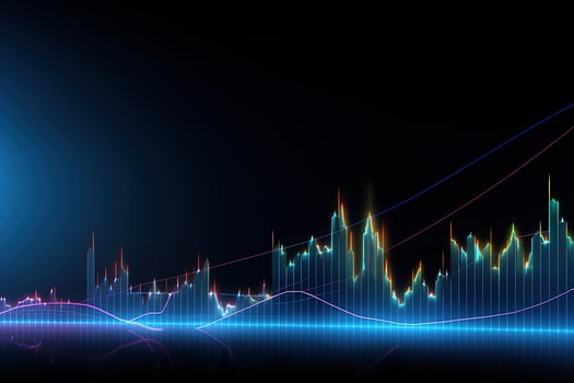 Abstract glowing financial chart on dark background. stock market. Economy trends. financial investment concept. Generative AI photo