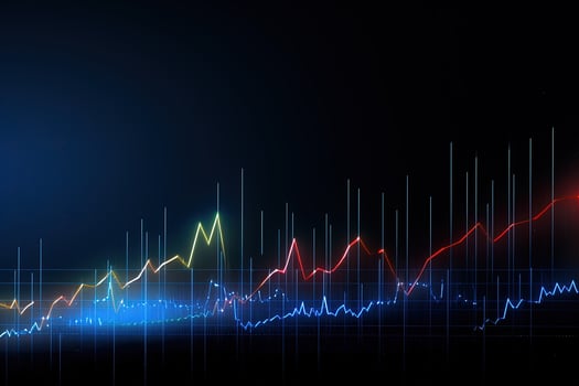 Abstract glowing financial chart on dark background. stock market. Economy trends. financial investment concept. Generative AI photo