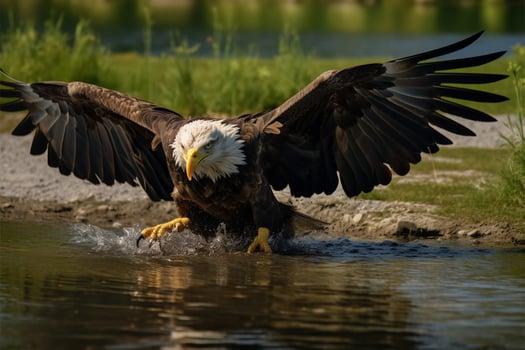 Closeup shot showcases the elegance of an eagles flight and landing AI Generated photo