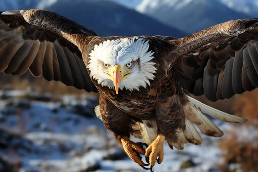 In flight elegance Eagles stunning close up captures flight and landing AI Generated photo