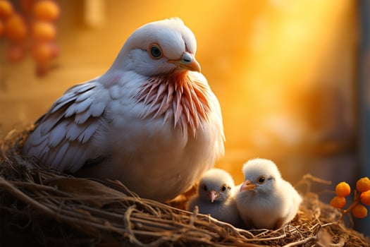 Patient mother pigeon stands watch, awaiting the return of her young AI Generated photo