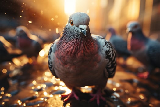 Pigeons abstract silhouette emerges from the blurred background in focus AI Generated photo