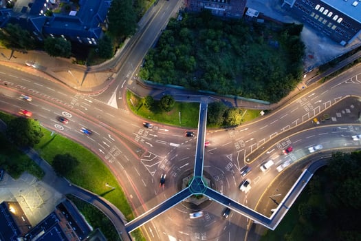 Aerial View of Illuminated Downtown Buildings, Roads and Central Luton City of England UK at Beginning of Clear Weather Night of September 5th, 2023 photo