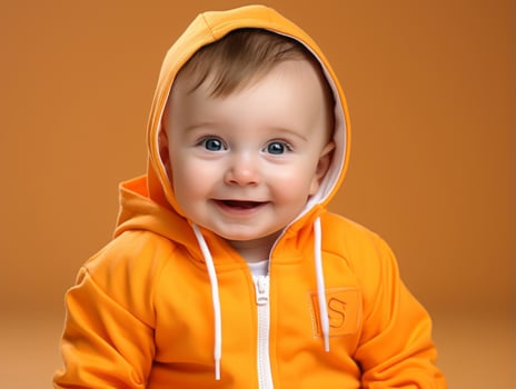 Adorable baby with vibrant clothing in a playful pose AI Generative photo