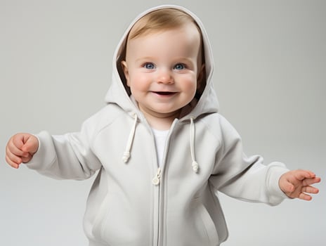 Adorable baby with vibrant clothing in a playful pose AI Generative photo