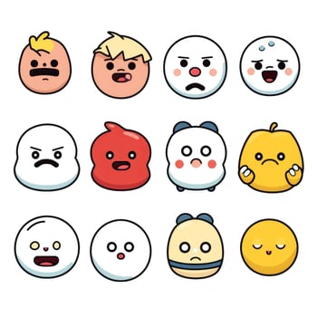 Set of cartoon faces expressions, face emojis, stickers, emoticons, cartoon funny mascot characters face set, Generative AI illustration photo