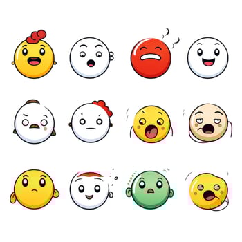 Set of cartoon faces expressions, face emojis, stickers, emoticons, cartoon funny mascot characters face set, Generative AI illustration photo