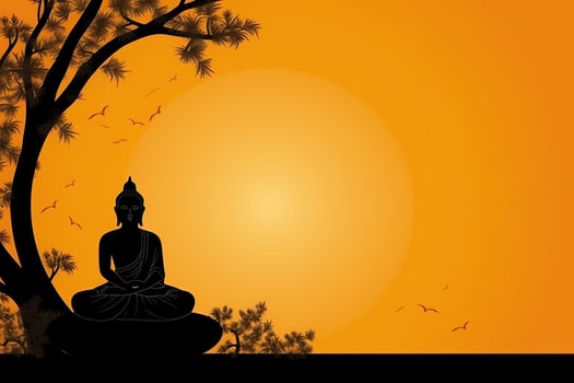 A buddha sits in in vesak buddha purnima day with copy space. Background for vesak festival day concept. Vesak celebration day greetings concept by AI Generated photo