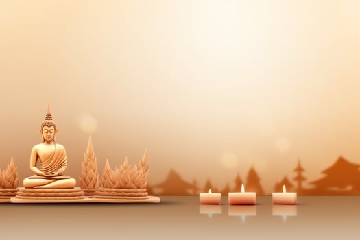 A buddha sits in in vesak buddha purnima day with copy space. Background for vesak festival day concept. Vesak celebration day greetings concept by AI Generated photo