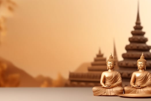 A buddha sits in in vesak buddha purnima day with copy space. Background for vesak festival day concept. Vesak celebration day greetings concept by AI Generated photo