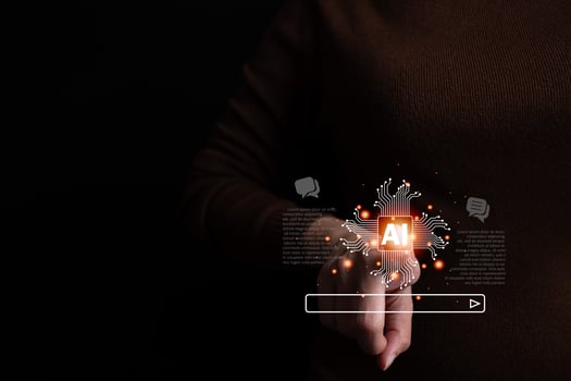 AI technology, Artificial Intelligence, Chatbot Chat and talk with AI, Using laptop for search and find data by command prompt, robot learning machine create or generate picture or article auto photo