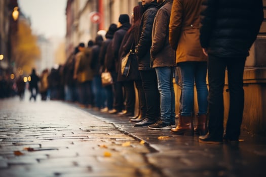 Large group of people waiting in line - Generative AI photo