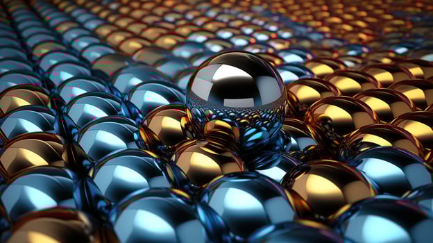 Abstract background with 3d Metallic spheres. 3D illustration of balls textured. Modern cover concept. Decoration element for banner design. Generative AI photo