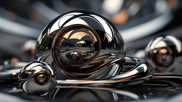 Abstract background with 3d Metallic spheres. 3D illustration of balls textured. Modern cover concept. Decoration element for banner design. Generative AI photo