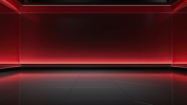 Abstract dark empty room with glowing red neon lights. Mock up, 3D Rendering. Generative AI photo