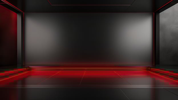 Abstract dark empty room with glowing red neon lights. Mock up, 3D Rendering. Generative AI photo