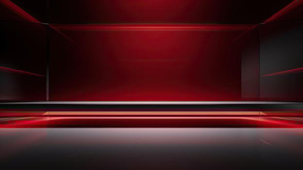 Abstract dark empty room with glowing red neon lights. Mock up, 3D Rendering. Generative AI photo