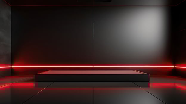 Abstract dark empty room with glowing red neon lights. Mock up, 3D Rendering. Generative AI photo