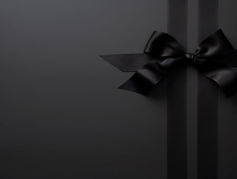 Black ribbon for gift box present on black background, black friday concept, AI Generated photo