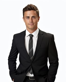 Ai generative Happy Business man in a suit white transparent background photo